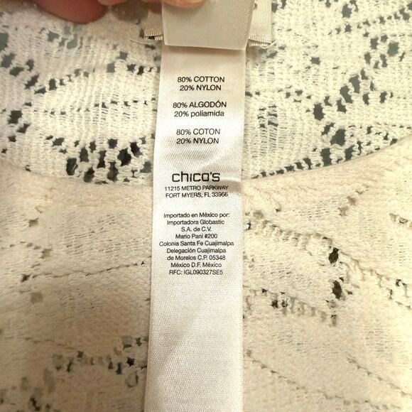 Chico’s Lace Bell Sleeve Top Ivory Sheer Knit Blouse Romantic Boho Size 1 (MED) - Picture 6 of 6